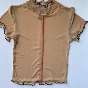 Urban Outfitters Tan Color Mesh Top with Multicolored "Veins" (Size S)